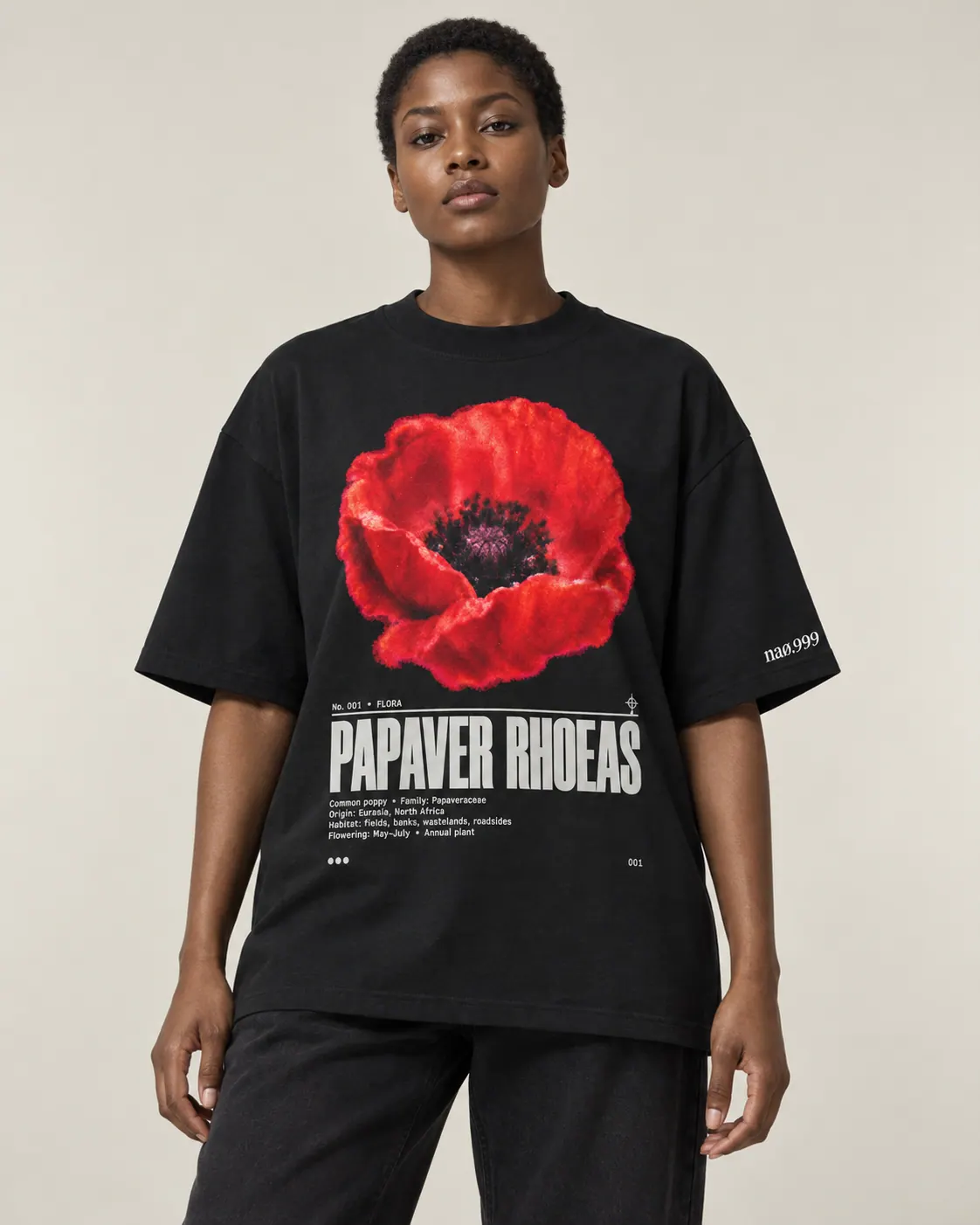 Papaver rhoeas, t-shirt noir, porte