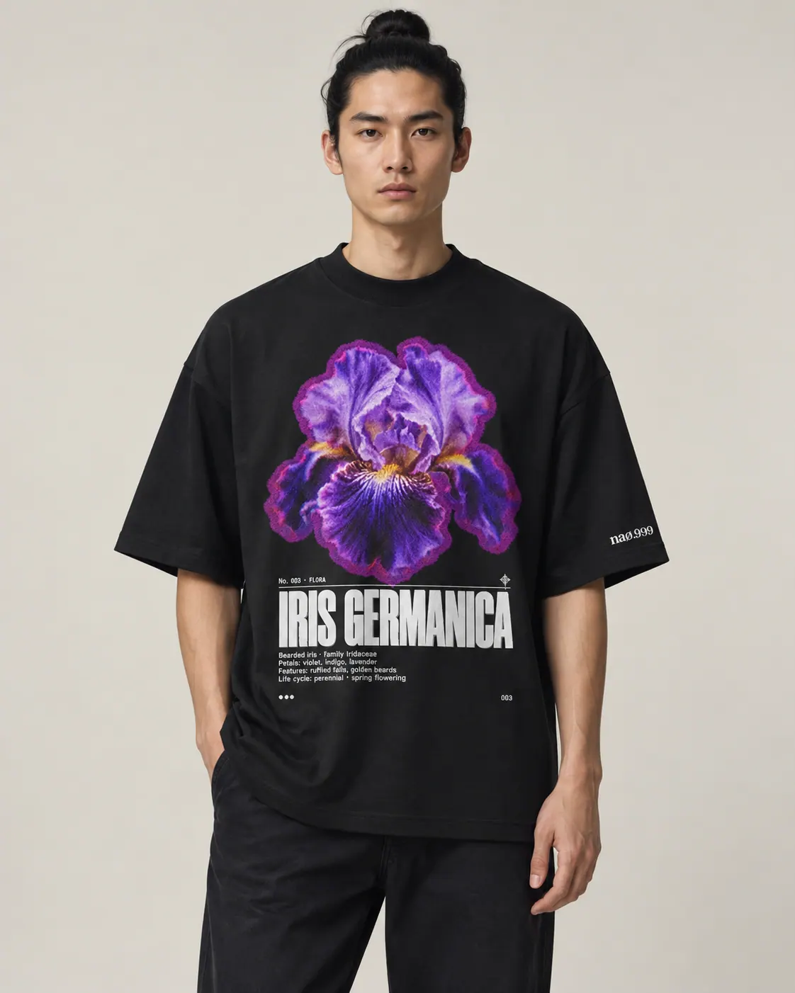 Iris germanica, t-shirt noir, porte