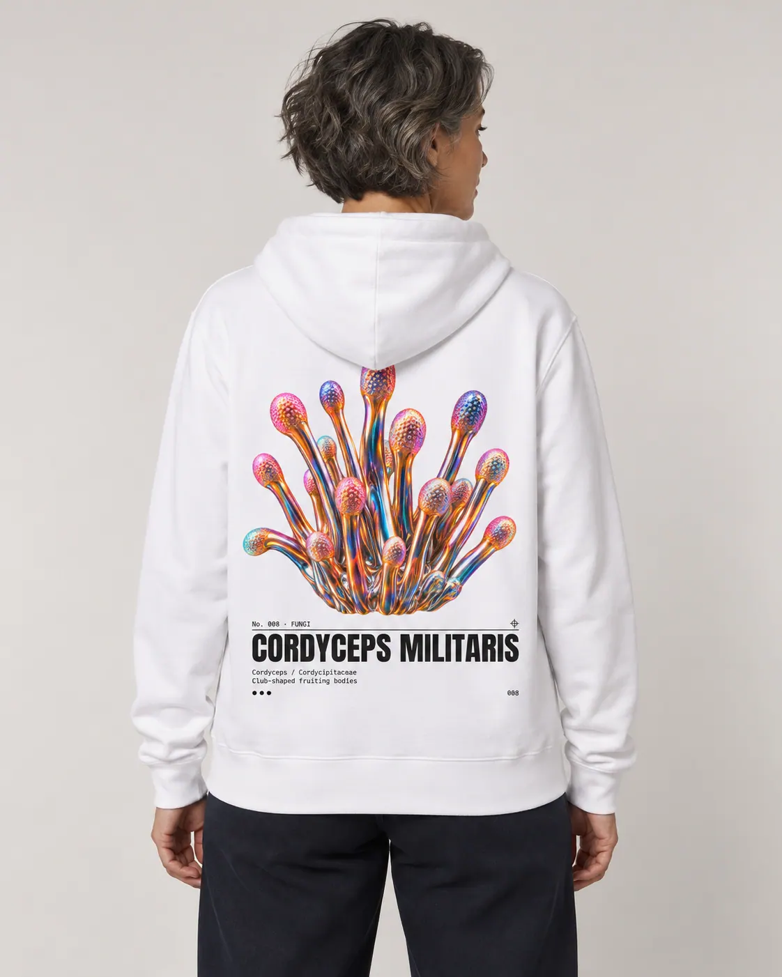 Cordyceps militaris, hoodie blanc, porte