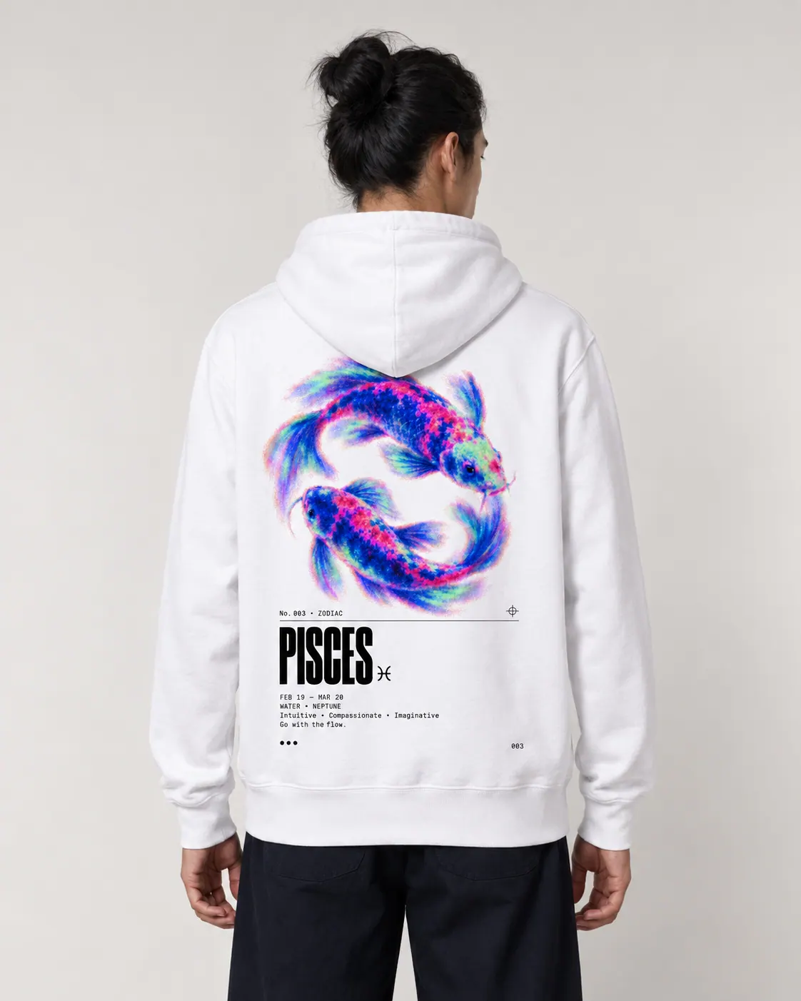 Pisces, hoodie blanc, porte