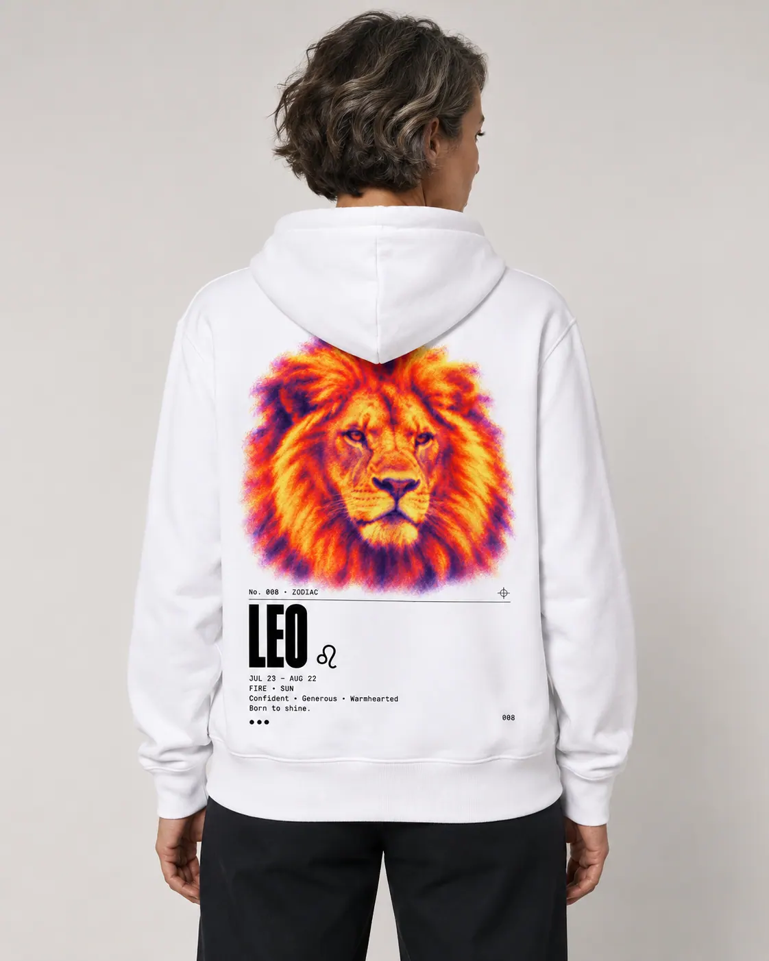Leo, hoodie blanc, porte
