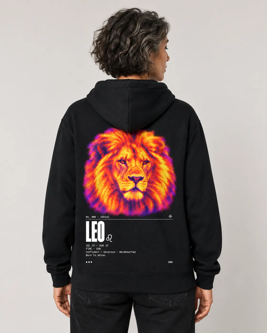 Hoodie noir Leo, porté de dos