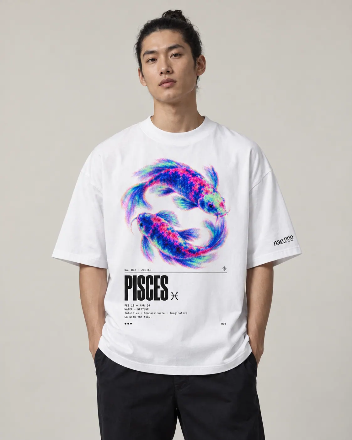 Pisces, t-shirt blanc, porte