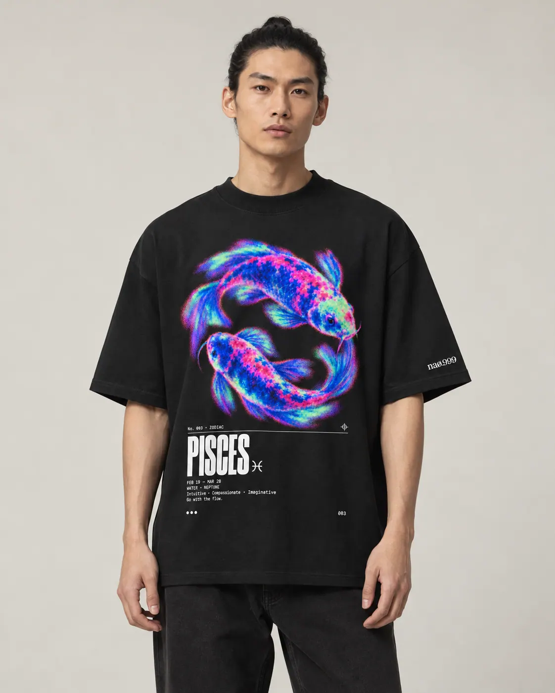 Pisces, t-shirt noir, porte